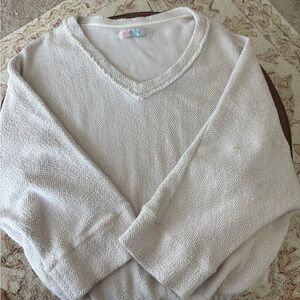 FREE PEOPLE Beach Cotton Terry Oversized Cream V-Neck Sweater